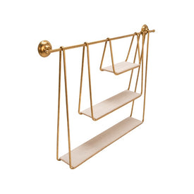 29" Three-Tier Metal and Wood Hanging Wall Shelf - Gold/White