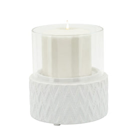 5" Chevron Pattern Ceramic/Glass Pillar Candle Holder - White