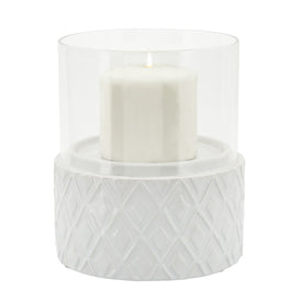 6" Diamond Pattern Ceramic/Glass Pillar Candle Holder - White