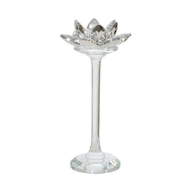 8" Glass Lotus Candlestick - Silver