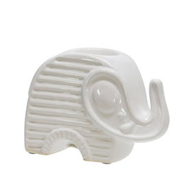 6" Ceramic Elephant Tealight Candle Holder - White
