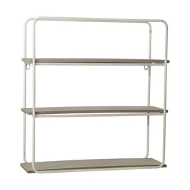 Three-Tier Metal and Wood Wall Shelf - White/Gray