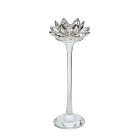 9" Glass Lotus Candlestick - Silver