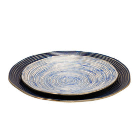 Decorative Metal Swirl Tray Set of 2 - Blue/Multi