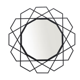 35" Metal Round Geometric Wall Mirror - Black