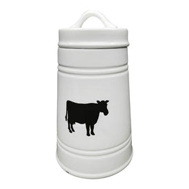 11" Ceramic Cow Canister - White