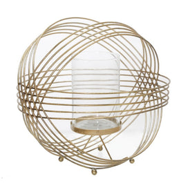 11" Banded Metal Spherical Tealight Candle Holder - Gold