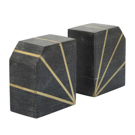 5" Polished Marble Bookends with Gold Inlays Set of 2 - Black