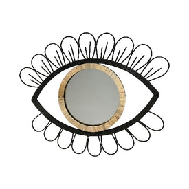 29" Metal/Rattan Eye Wall Accent with Mirror - Black
