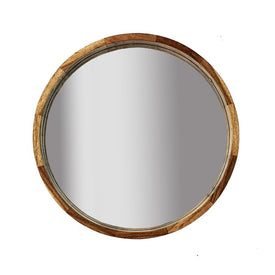 24" Round Wood Wall Mirror - Brown