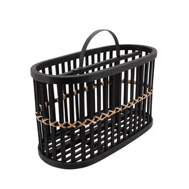 Woven 14" Two-Compartment Oval Basket - Black