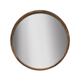 39" Round Wood Wall Mirror - Brown