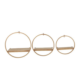 Round Metal and Wood Wall Shelves Set of 3 - Bronze/Copper