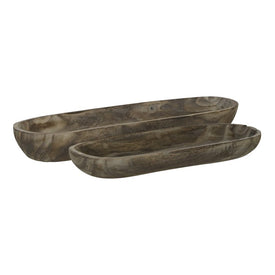 18"/24" Decorative Oblong Wood Bowls Set of 2 - Gray