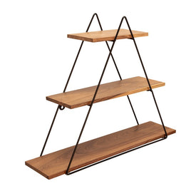 Three-Tier Metal/Wood Triangular Wall Shelf - Black/Brown