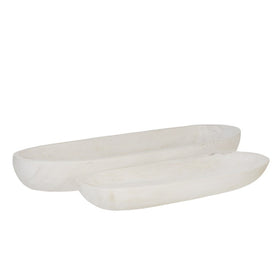 18"/24" Decorative Oblong Wood Bowls Set of 2 - White