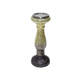 12" Crackled Glass Candlestick Candle Holder - Plum