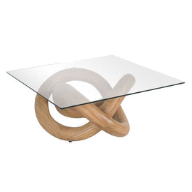 Knotty Square Coffee Table with Clear Glass Top - Natural