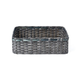 Rectangular Faux Wicker Basket with Wood Top Edge Trim Set of 3 - Gray