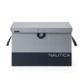 Nautica Foldable Woven Polyester Large Storage Trunk with Lid - Gray Block