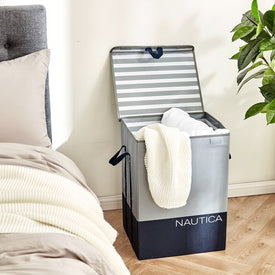 Nautica Foldable Woven Polyester Hamper with Lid - Gray Block