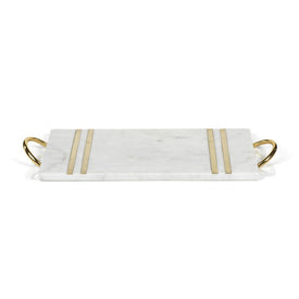 Ellie Rectangular Marble Serving Tray with Brass Handles