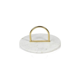 Ellie Round Marble Serving Tray with Brass Handle