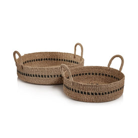 Cadiz Abaca Basket Trays with Black Accent Set of 2