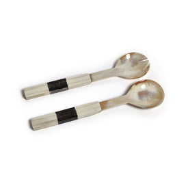 Rory Horn Salad Server Set with Bone Etched Handle