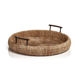 Willa Seagrass Single Rope Round Tray with Metal Handles