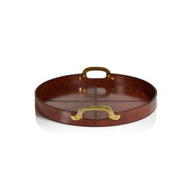 Harlow Leather Round Tray with Brass Handles