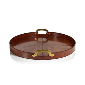 Harlow Leather Round Tray with Brass Handles