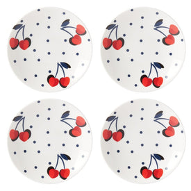 Vintage Cherry Dot Dinnerware Tidbit Plates Set of 4