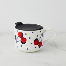 Vintage Cherry Dot Dinnerware Mug with Lid
