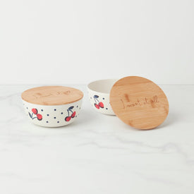 Vintage Cherry Dot Round Lunch Containers with Lids Set of 2
