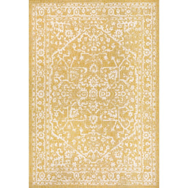 Malta Bohemian Medallion Textured Weave 120" L x 93" W Indoor/Outdoor Area Rug - Yellow/Cream