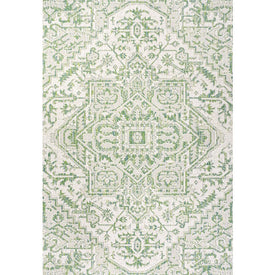 Estrella Bohemian Medallion Textured Weave 91" L x 63" W Indoor/Outdoor Area Rug - Green/Cream