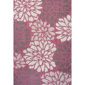 Zinnia Modern Floral Textured Weave 91" L x 63" W Indoor/Outdoor Area Rug - Fuchsia/Light Gray