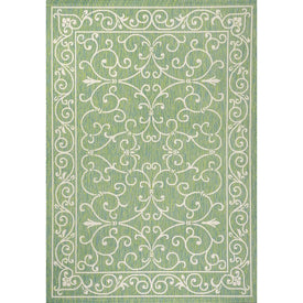 Charleston Vintage Filigree Textured Weave 60" L x 37" W Indoor/Outdoor Area Rug - Green/Ivory