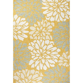 Zinnia Modern Floral Textured Weave 91" L x 63" W Indoor/Outdoor Area Rug - Yellow/Cream