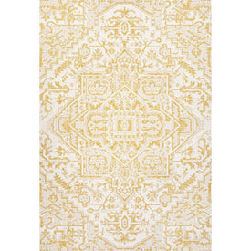 Estrella Bohemian Medallion Textured Weave 120" L x 93" W Indoor/Outdoor Area Rug - Cream/Yellow