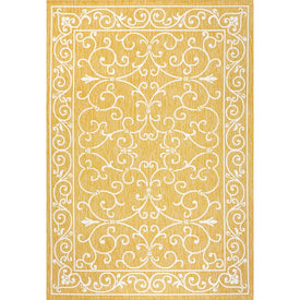 Charleston Vintage Filigree Textured Weave 72" L x 47" W Indoor/Outdoor Area Rug - Yellow/Cream