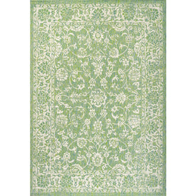 Tela Bohemian Textured Weave Floral 91" L x 63" W Indoor/Outdoor Area Rug - Cream/Green