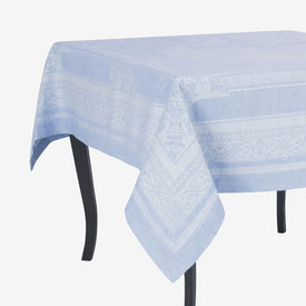 Astra 71" x 124" Tablecloth - Ivory and Light Blue