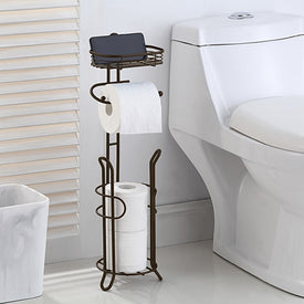 Heavyweight Freestanding Toilet Paper Holder with Reserve Storage and Shelf - Oil Rubbed Bronze
