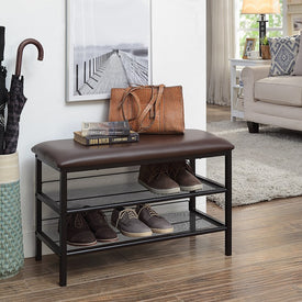Heavy-Duty Bench with Two-Tier Storage Shelves - Bronze