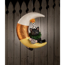 Large Party Kitty On Candy Corn Moon