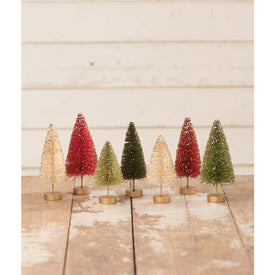 Traditional Mini Bottle Brush Trees In Box Set of 7