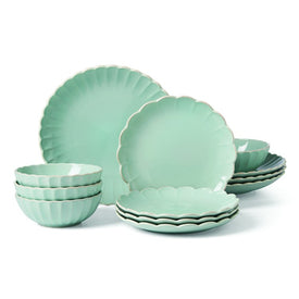French Perle Scallop 12-Piece Dinnerware Set - Ice Blue