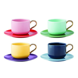 Make It Pop Eight-Piece Cup & Saucer Set - Pink/Blue/Yellow/Green